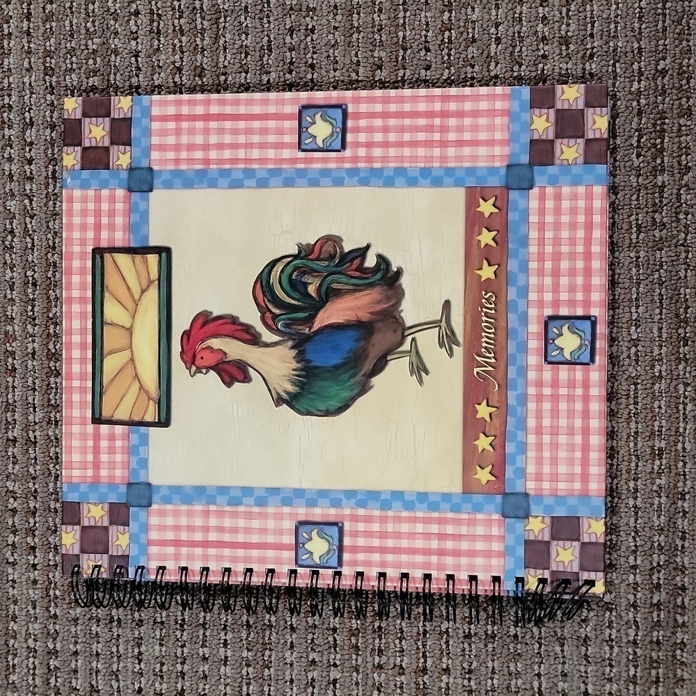 Martin Designs spiral scrapbook filled with white paper Rooster design